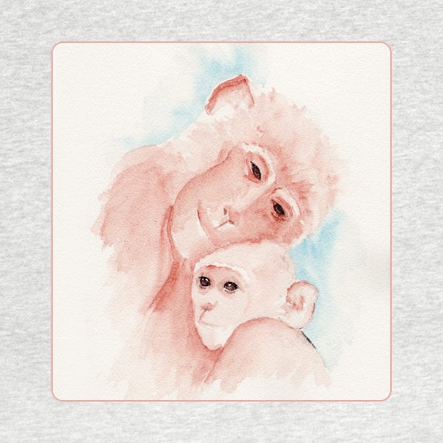Little Monkey and Mom Watercolor Painting by MMcBuck